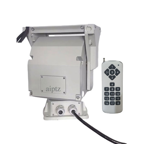 20kg顶载涡轮蜗杆传动无线遥控云台,RS485通讯口支持Pelco协议和无障碍100米操控,适用于多种场景集成